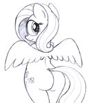  an-tonio butt cutie_mark equine female fluttershy_(mlp) friendship_is_magic hair looking_back mammal my_little_pony pegasus simple_background sketch smile solo white_background wings 