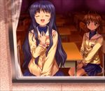  clannad furukawa_nagisa hikarizaka_private_high_school_uniform long_sleeves multiple_girls mutsuki_(moonknives) nishina_rie pleated_skirt school_uniform skirt 