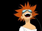  1600x1200 1girl androgynous black black_background child cowboy_bebop edward_wong_hau_pepelu_tivrusky_iv female glowing goggles happy highres messy_hair open_mouth orange_hair reverse_trap solo wallpaper 