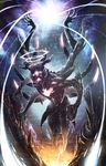  black_skin claws glowing halo highres kurobuchi_numama monster multiple_arms open_mouth original solo standing 