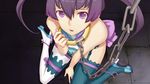  ar_tonelico ar_tonelico_iii bare_shoulders between_legs blue_legwear bow chain chained collar finnel from_above game_cg garter_straps hair_between_eyes hand_between_legs high_heels lace lace-trimmed_thighhighs leash long_hair looking_up mismatched_legwear nagi_ryou purple_eyes purple_hair ribbon shoes sitting solo tears thighhighs twintails wariza 