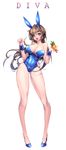  animal_ears artist_name ass_visible_through_thighs bangs bare_shoulders blue_leotard breasts brown_eyes brown_hair bunny_ears bunny_girl bunnysuit carrot character_name cherry cleavage clenched_hand collarbone contrapposto covered_navel d.va_(overwatch) detached_collar facepaint facial_mark fake_animal_ears fingernails food fruit full_body gabi hand_up heart heart-shaped_pupils highleg highleg_leotard highres large_breasts legs leotard lips lipstick long_hair long_legs makeup open_mouth overwatch pigeon-toed red_lipstick simple_background solo standing strapless strapless_leotard symbol-shaped_pupils teeth tongue vegetable whisker_markings white_background wrist_cuffs 