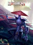  alien armor battleborn copyright_name grass kunai miko_(battleborn) mushroom one-eyed purple_skin solo tree warlockss weapon 