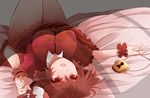 arano_oki breasts commentary_request dress hat hat_removed headwear_removed kawashiro_mitori knees_up large_breasts lock looking_at_viewer lying on_back on_bed open_mouth original padlock puffy_short_sleeves puffy_sleeves red_dress red_eyes red_hair short_hair short_sleeves solo touhou upside-down wrist_cuffs 