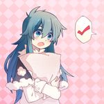  :o alternate_hair_length alternate_hairstyle blouse blue_eyes blue_hair capelet checkered checkered_background closed_eyes colored_eyelashes doremy_sweet ko_kita long_hair open_mouth pillow pillow_hug pom_pom_(clothes) sidelocks solo sweatdrop tears touhou upper_body wavy_mouth white_blouse 