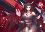  akagi_(zhan_jian_shao_nyu) bangs bare_shoulders black_hair black_kimono blunt_bangs breasts cleavage dark_persona enemy_akagi_(zhan_jian_shao_nyu) enemy_vessel_(zhan_jian_shao_nyu) gloves headgear highres japanese_clothes kimono large_breasts liu_lan long_hair looking_at_viewer multicolored_hair off_shoulder parody red_eyes red_hair short_eyebrows solo tattoo two-tone_hair very_long_hair zhan_jian_shao_nyu 