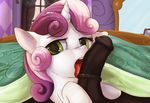  2016 animal_genitalia animal_penis cub detailed_background equine equine_penis erection fellatio female feral friendship_is_magic fur green_eyes hair hi_res horn licking looking_at_viewer male male/female mammal multicolored_hair my_little_pony open_mouth oral penis penis_lick sadieyule sex sweetie_belle_(mlp) tongue tongue_out unicorn white_fur young 