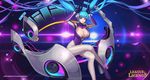  absurdly_long_hair absurdres alternate_costume artist_name bangs black_gloves blue_hair bodysuit breasts bunny_pose catsuit cleavage cleavage_cutout closed_mouth collarbone copyright_name covered_navel covered_nipples crossed_legs dj_sona formal glint gloves gradient_hair hands_up hayanpool headgear headphones highres huge_breasts large_breasts league_of_legends lips long_hair long_sleeves looking_at_viewer multicolored_hair petals pink_lips purple_eyes purple_hair sitting skin_tight solo sona_buvelle sparkle suit swept_bangs turtleneck twintails very_long_hair 