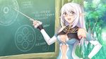  :d altina_(shining_blade) aqua_bow armpits bare_shoulders bespectacled blade_arcus_from_shining blue_eyes bow breasts chalkboard circle cleavage cleavage_cutout day detached_sleeves directional_arrow drawing ears elf eyebrows eyebrows_visible_through_hair eyes fingernails fingers forest frilled_sleeves frills fringe_trim game_cg glasses hair_between_eyes hair_ornament half_updo hand_on_hip hands happy hexagram holding leaf long_hair looking_to_the_side medium_breasts nature navel navel_cutout non-web_source open_eyes open_mouth outdoors pointer pointy_ears red-framed_eyewear shining_(series) shining_blade silver_hair smile solo star star_of_david stomach tanaka_takayuki teacher teaching teeth text_focus tongue tree triangle upper_body 