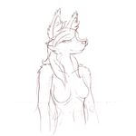  2016 anthro breasts browniecomicwriter canine female fluffy fox hair half-length_portrait long_hair mammal monochrome navel nude portrait simple_background sketch smile solo ursula_(browniecomicwriter) white_background 