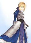  absurdres ahoge armor armored_dress artoria_pendragon_(all) bad_id bad_pixiv_id blonde_hair blue_skirt commentary_request fate/stay_night fate_(series) green_eyes highres kanpyou_(hghgkenfany) saber skirt solo sword weapon 