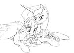  bat_pony equine feathered_wings feathers female feral friendship_is_magic group horn lying male mammal monochrome my_little_pony princess_luna_(mlp) silfoe simple_background tongue tongue_out twilight_sparkle_(mlp) white_background winged_unicorn wings young 