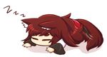  animal_ears brown_hair chibi closed_eyes dress full_body imaizumi_kagerou long_hair long_sleeves lying on_stomach sleeping solo tail touhou white_background wolf_ears wolf_tail wool_(miwol) zzz 