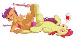  &lt;3 ... 2016 ? abdominal_bulge apple_bloom_(mlp) blush cradeelcin cub dialogue dildo double_dildo duo earth_pony equine female female/female feral friendship_is_magic hair horse mammal my_little_pony open_mouth pegasus penetration pony purple_hair pussy red_hair scootaloo_(mlp) sex sex_toy simple_background text vaginal vaginal_penetration white_background wings young 