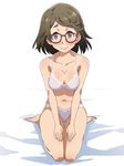  aoi_risa bad_id bad_pixiv_id blush bra breasts brown_eyes brown_hair cleavage gate_-_jieitai_ka_no_chi_nite_kaku_tatakaeri glasses hair_ornament hairclip medium_breasts navel panties poncho_s seiza short_hair sitting smile solo thigh_gap underwear underwear_only 