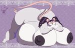  2016 anthro areola belly big_belly big_breasts big_butt blush breasts butt ear_piercing eyewear female glasses hair huge_breasts huge_butt hyper hyper_belly hyper_breasts hyper_butt lying mammal morbidly_obese mouse myan_(artist) nipples nude on_front overweight piercing purple_hair rodent solo 