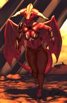  armor armpits athosvds dragon female horn laveur orange_eyes red_skin solo wings 