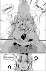  &gt;_&lt; ? closed_eyes comic english greyscale hat highres hug italian kantai_collection long_hair mizuki_(mizuki_ame) monochrome multiple_girls pola_(kantai_collection) ranguage scared shadow tears translated traumatized warspite_(kantai_collection) zara_(kantai_collection) 