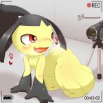  &lt;3 2018 alacarte blush camera female japanese_text mawile nintendo pok&eacute;mon pok&eacute;mon_(species) red_eyes solo text translation_request video_camera video_games 