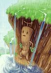  artist_name gen_2_pokemon grass no_humans open_mouth pokemon pokemon_(creature) rain sudowoodo sweatdrop water zeitwolf 