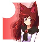  animal_ears blush brooch brown_hair closed_mouth full_moon imaizumi_kagerou jewelry long_sleeves looking_at_viewer moon red_eyes red_moon solo touhou upper_body wolf_ears wool_(miwol) 