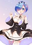  absurdres blue_eyes blue_hair blush breasts hair_over_one_eye highres kenpin maid medium_breasts open_mouth re:zero_kara_hajimeru_isekai_seikatsu rem_(re:zero) short_hair smile solo 