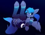  2016 blue_background blue_eyes blue_hair blush butt clothing collar cutie_mark dock equine feathered_wings feathers female friendship_is_magic gradient_background hair hooves horn legs_up legwear looking_at_viewer lying mammal my_little_pony on_back pony-butt-express ponytail princess_luna_(mlp) pussy simple_background solo thigh_highs underhoof winged_unicorn wings 