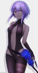 :d bad_id bad_pixiv_id bandaged_leg bandages bangs bare_shoulders belt black_gloves black_legwear black_leotard breasts center_opening colored_eyelashes commentary_request cowboy_shot dark_skin elbow_gloves fate/prototype fate/prototype:_fragments_of_blue_and_silver fate_(series) fingerless_gloves floral_print gloves gradient groin hair_between_eyes halterneck happy hassan_of_serenity_(fate) highres holding holding_weapon kunai legs_together leotard looking_at_viewer loose_belt lowleg lowleg_pantyhose medium_breasts navel open_mouth pantyhose purple_eyes purple_hair shadow short_hair_with_long_locks sidelocks simple_background sketch skin_tight smile solo standing turtleneck twitter_username weapon yukihama 