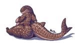  anthro belly big_belly big_breasts big_butt breasts butt clothed clothing digital_media_(artwork) fin looking_at_viewer looking_back nibhaaz nipples overweight pixel_(artwork) simple_background sitting smile spots string_bikini stripes thick-tail thick_thighs topless whale_shark 