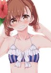  brown_eyes brown_hair flower hair_flower hair_ornament misaka_mikoto mukunoki_nanatsu solo swimsuit to_aru_kagaku_no_railgun to_aru_majutsu_no_index 