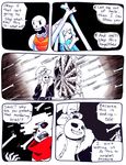  2016 aftertale ambiguous_gender animated_skeleton blood bone chara_(undertale) clothing comic fight geno_sans_(aftertale) human humanoid loverofpiggies male mammal not_furry papyrus_(undertale) protagonist_(undertale) sans_(undertale) scarf skeleton speech_bubble text undead undertale video_games 