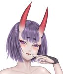  bad_id bad_pixiv_id fangs fate/grand_order fate_(series) horns looking_at_viewer nude oni oni_horns out-of-frame_censoring purple_eyes purple_hair short_hair shuten_douji_(fate/grand_order) solo tenyoshi_(briansept) 