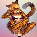  2016 amber_eyes anthro blonde_hair bra cheetah clothing collaboration feline female hair lizombie looking_at_viewer mammal mihari solo spots thong underwear waitress_(artist) 