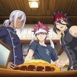  album_cover cover hayama_akira jpeg_artifacts kurokiba_ryou looking_at_viewer multiple_boys official_art shokugeki_no_souma tonkatsu yukihira_souma 