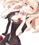  :q bad_id bad_pixiv_id blonde_hair blue_eyes breasts chromatic_aberration cleavage danganronpa danganronpa_1 enoshima_junko gyaru kobeni kogal long_hair loose_necktie medium_breasts nail_polish necktie plaid plaid_skirt school_uniform skirt sleeves_rolled_up smile solo spoilers tongue tongue_out twintails 