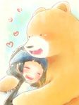  &gt;_&lt; 1girl ^_^ amayadori_machi bear black_hair blush closed_eyes headband heart hug japanese_clothes kumai_natsu kumamiko miko nia_(nia0627) open_mouth 