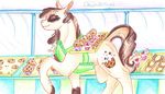  brown_hair clothing cutie_mark dawn22eagle detailed_background digital_media_(artwork) equine eyelashes eyes_closed fan_character female feral food fur hair hooves mammal muffin my_little_pony solo standing tan_fur white_hair 