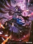  cinderella_(force_of_will) copyright_name crown dress flower force_of_will knife lack long_hair looking_at_viewer multicolored_hair purple_hair solo very_long_hair yellow_eyes 
