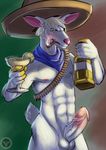  2016 abs alcohol anthro balls beverage biceps cervine cigar clothed clothing deer drinking erection fur hair humanoid_penis jaken_wolfy looking_at_viewer male mammal muscular muscular_male nipples nude pecs penis simple_background smile smoke smoking solo standing 