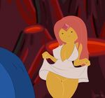  2014 adventure_time big_breasts breasts cartoon_network cinnamon_bun cleavage clothed clothing exposing female flame_princess gown male nipples pussy quasi99 