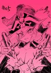  1girl \m/ breasts cleavage dual_wielding gun hat highres holding husband_and_wife imaishi_hiroyuki keiji_(uchuu_patrol_luluco) lalaco_godspeed mature medium_breasts pink pirate pirate_hat sketch skull skull_and_crossbones uchuu_patrol_luluco weapon 