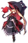  animal_themed_umbrella bat black_bow black_dress black_footwear black_umbrella blazblue blazblue:_central_fiction blonde_hair boots bow cat dress expressionless frills full_body gii hair_bow highres katou_yuuki long_hair looking_at_viewer nago official_art rachel_alucard red_bow red_eyes shadow standing twintails umbrella white_background 