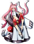  animal_ears blazblue blazblue:_central_fiction bracelet breasts candy capri_pants cat_ears closed_mouth expressionless food highres jewelry katou_yuuki kokonoe lollipop long_hair looking_at_viewer multiple_tails navel official_art pants pink_hair ponytail red_pants robot sandals shadow shirt shoe_dangle sidelocks sitting sleeves_past_wrists small_breasts solo tail toes white_background white_shirt yellow_eyes 