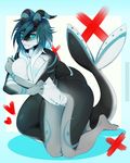  &lt;3 2016 anthro areola big_breasts blue_eyes blue_hair breasts cetacean clue_(artist) covering covering_breasts cute female hair horn hybrid kneeling looking_at_viewer mammal marine navel nude orca solo whale 