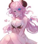  alternate_hairstyle bikini blue_eyes blush braid breasts cleavage draph granblue_fantasy hair_ornament hair_over_one_eye heart horns knees_together_feet_apart large_breasts long_hair low-tied_long_hair moriko06 narmaya_(granblue_fantasy) nose_blush pink_hair pointy_ears simple_background skindentation solo swimsuit twin_braids v_arms white_background white_bikini 