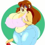  anthro big_breasts breasts clothed clothing danellz feline female huge_breasts jeans lion looking_at_viewer mammal nipple_bulge pants slightly_chubby smile solo standing thick_thighs 