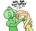  2016 anon dialogue duo english_text equine female feral fluttershy_(mlp) friendship_is_magic hair human male mammal my_little_pony open_mouth pegasus shoutingisfun simple_background text unimpressed white_background wings 