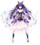  armor armored_dress choker date_a_live dress full_body gloves long_hair looking_at_viewer pauldrons purple_eyes purple_hair smile solo standing transparent_background tsunako yatogami_tooka 