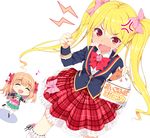  anger_vein blonde_hair blush girlfriend_(kari) kneehighs looking_at_viewer multiple_girls ribbon ribbon-trimmed_legwear ribbon_trim sabano_niwatori school_uniform tokitani_koruri translation_request twintails yuuki_nae 