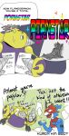  angry anthro digimon digimon_(species) digmon english_text flamedramon kuron_kim_(artist) paper simple_background text 